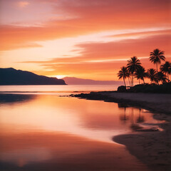 Sunset landscape with palm trees wallpaper