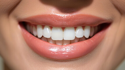 Healthy white teeth and pink gum of a woman, beautiful smile. Dental care concept	
