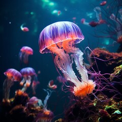 Obraz premium Sky jellyfish galaxy jellyfish are vibrant colors beautiful image Ai generated art