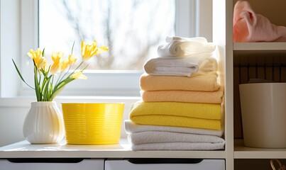 Fototapeta na wymiar Photo of a Neat Arrangement of Folded Towels, Ready for Use