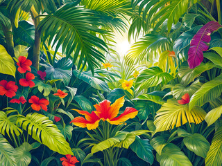 colorful tropical plant background. generative AI 