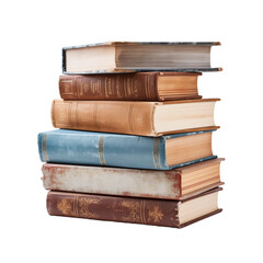 Stack of old books isolated on transparent and white background. Generative ai