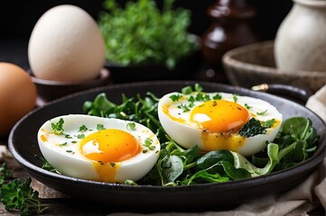 a traditional breakfast roasted eggs with vegetable