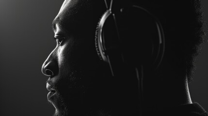 Pensive Male Music Producer in Studio with Headphones