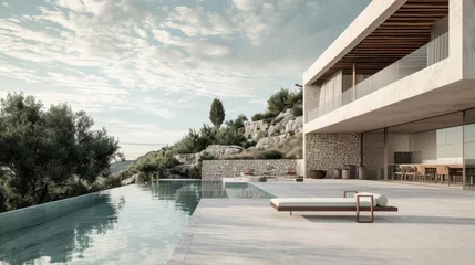 Fotobehang Luxury villa exterior detail with pool © Ruslan Gilmanshin