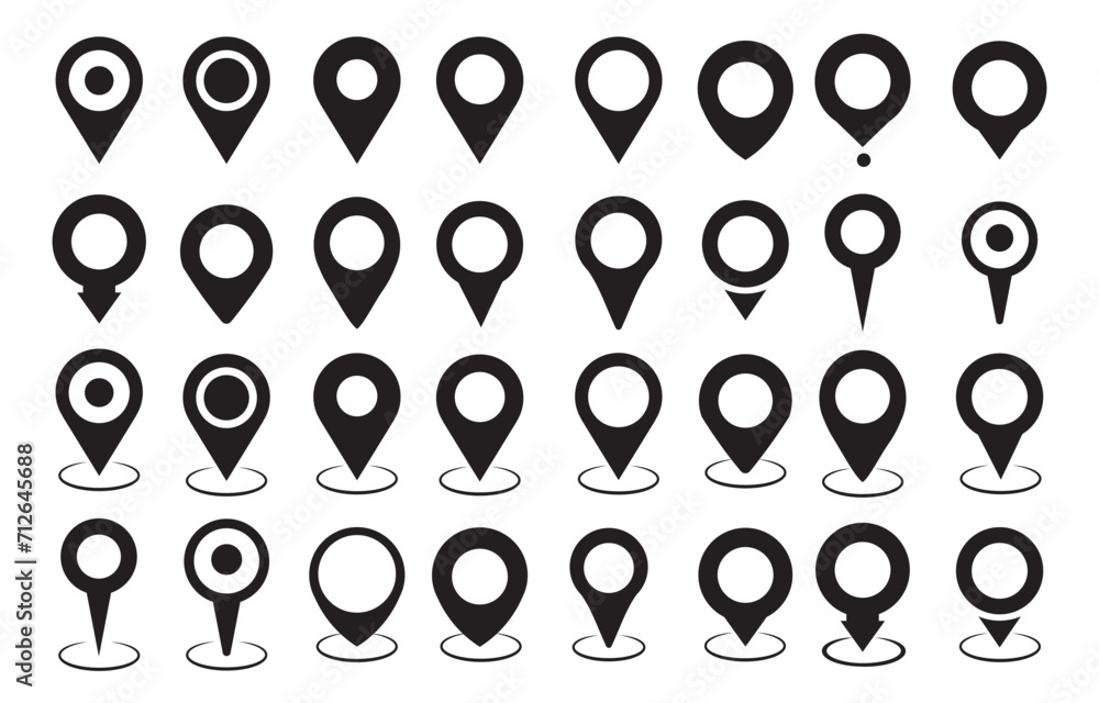 Poster location map pin icons set. set of 32 icon, modern map marker collection. pinpoint. location pin ico