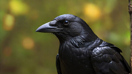 A black crow sit on the tree, reallistic picture