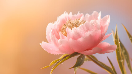 a light pink chinese peony on light pink background, as a holiday card with copy space, Women's Day, Mother's Day