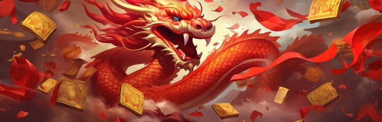 The image for the Chinese New Year background features a golden dragon - obrazy, fototapety, plakaty