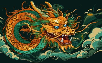 Happy chinese new year, elegant dragon zodiac background with copy space