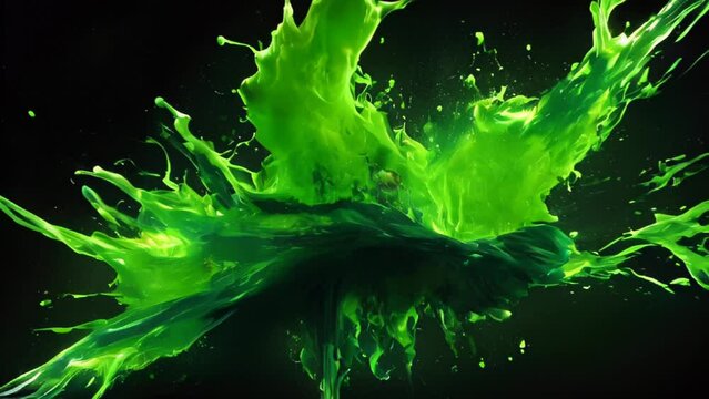 Abstract background with green neon splashes. AI