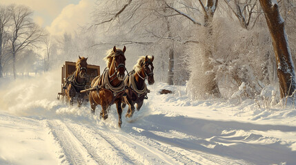 horses running in the snow 