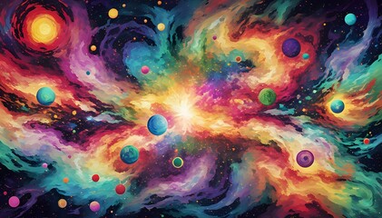 abstract representation of a cosmic phenomenon using unique color patterns and shapes