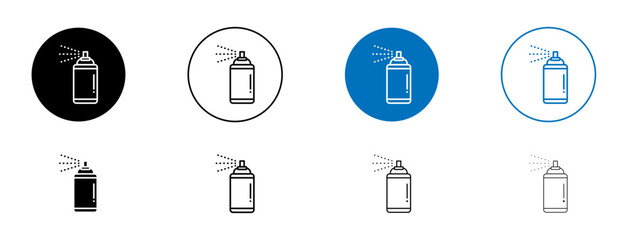 Paint aerosol can line icon set. Paint Can and Aerosol Spray Vector Symbol in Black and Blue Color.