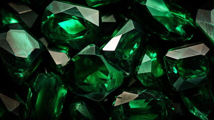 Green background decorated with emerald gemstones