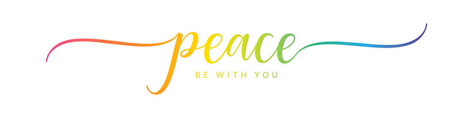 PEACE BE WITH YOU – Calligraphy Rainbow Text Effect Banner on Transparent Background