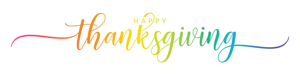 HAPPY THANKSGIVING – Calligraphy Rainbow Text Effect Banner on Transparent Background