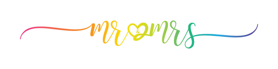 MR & MRS – Calligraphy Rainbow Text Effect Banner on Transparent Background