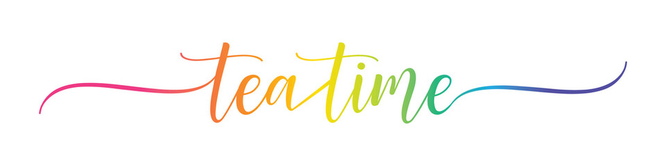 TEA TIME – Calligraphy Rainbow Text Effect Banner on Transparent Background