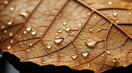 A wet leaf capturing the intricate patterns and textures, with subtle shadows enhancing the realism