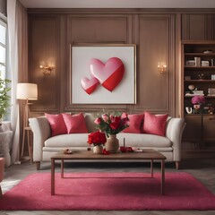 Interior of living room decorated for Valentine's Day