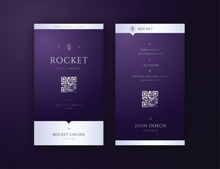 Naklejka na ściany i meble Dynamic Sophistication Vertical Business Card Dark Purple and Silver Business Card Infused with Masculine Professionalism, Featuring a QR Code