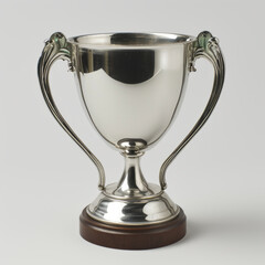 Fototapeta na wymiar Silver trophy cup with a polished surface. Vintage style