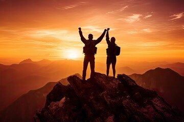 Fototapeta premium silhouette of a person on a rock at the top of the mountain