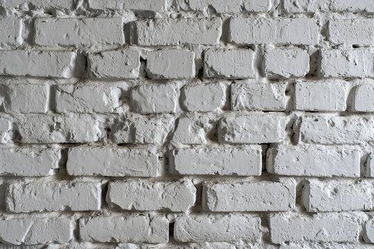 White brick wall textured background, front view