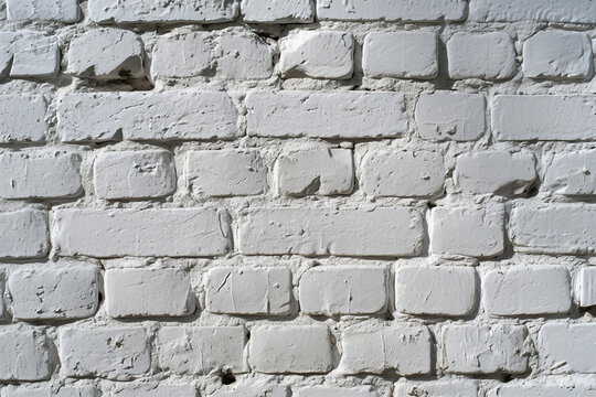 White brick wall textured background, front view