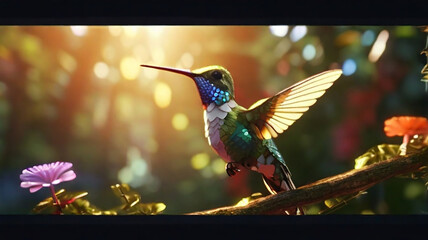 Fototapeta premium Brightly colorful flying hummingbird photos.