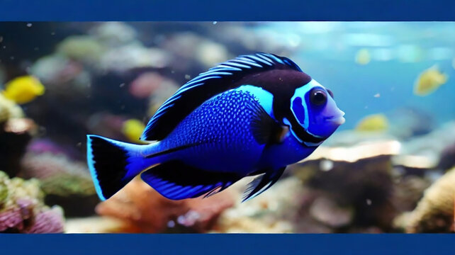 Cute blue coral tang fish is swimming