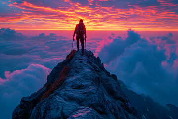 Fototapeta premium person on top of the mountain