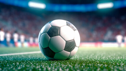 The soccer ball sits proudly at the center of the stadium field, Generative AI