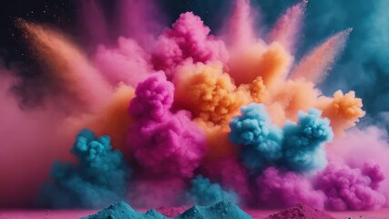 Fototapeta na wymiar Multicolored dust powder paint explosion backdrop, abstract illustration, Hindu Holi festival of colors
