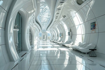 Modern hospital white corridor interior