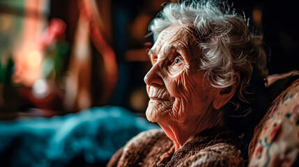 Portrait of an elderly woman with memory problems, Alzheimer's or dementia - obrazy, fototapety, plakaty