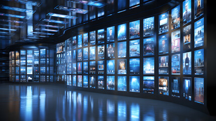 Future a room adorned with a mesmerizing video wall. Generative AI