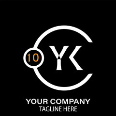 YK Letter Logo Design.  YK Company Name. YK Letter Logo Circular Concept. Black Background.