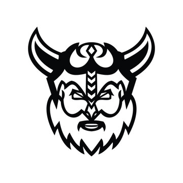 viking mascot logo line art design illustration