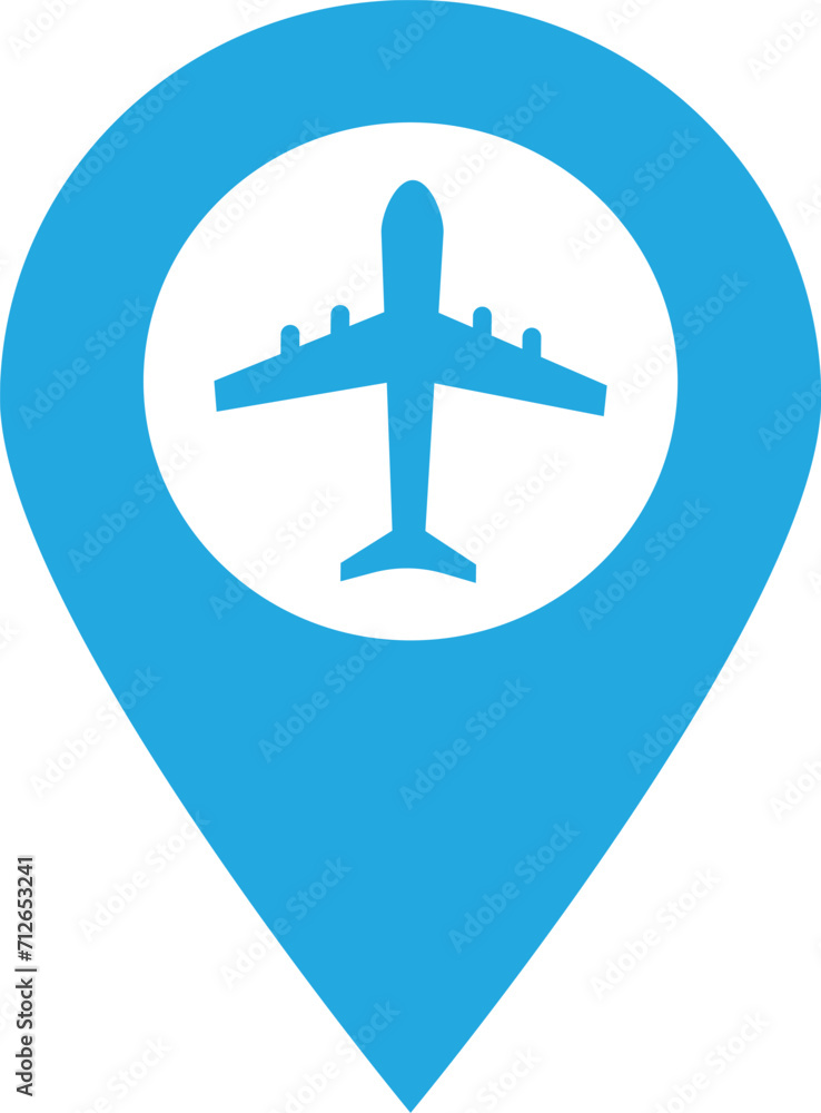 Poster map pointer with airplane icon . airplane and location pin icon vector . airport location pin icon