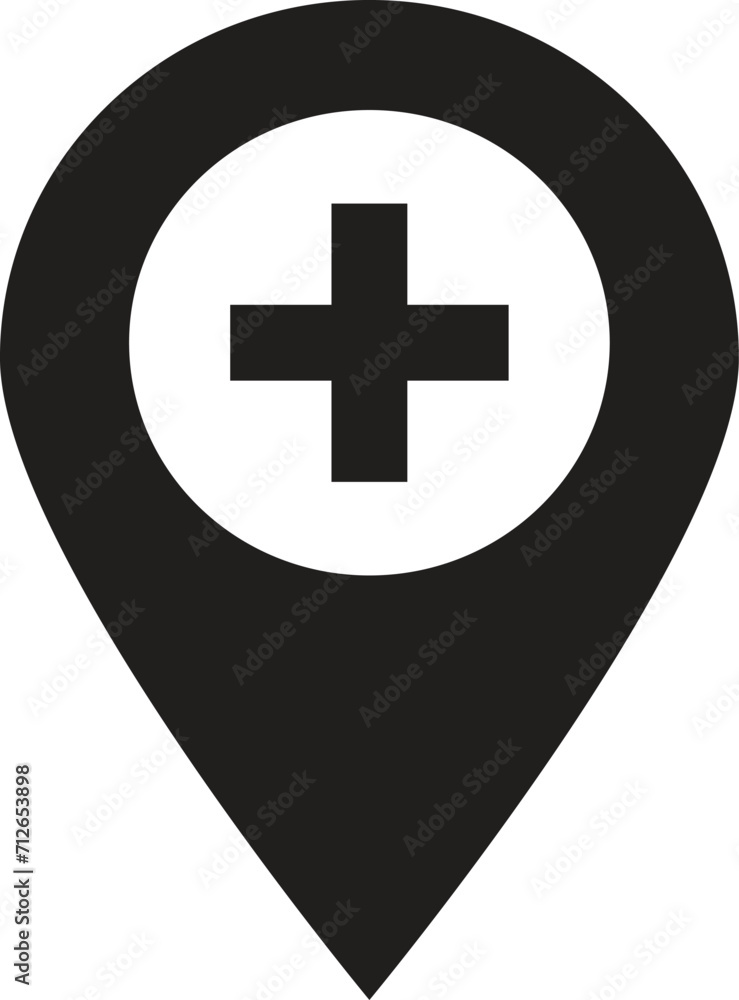 Poster map pointer with hospital icon . hospital location map pointer icon