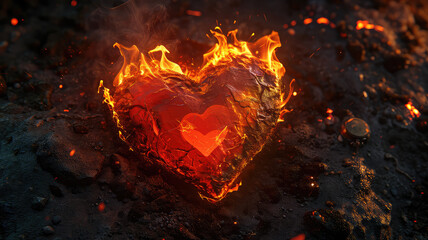 Heart on Fire. Flaming, molten heart.