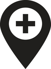 Map pointer with hospital icon . Hospital location map pointer icon