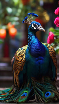 Beautiful Bright peacock Close-up photos.