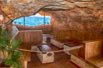 Xoroi caves by the sea, leisure place in Menorca.