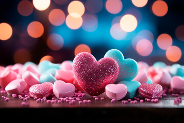Obraz premium Beautiful background with hearts and sweets for Valentine's Day. Generative AI.