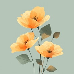  illustration of gold flowers, in the style of light teal and light orange
