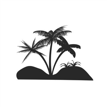 Black palm tree set vector illustration isolated on white background silhouette art black white stock illustration logo icon png. tropical, beach, landscape, paradise, coco, coconut background