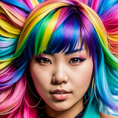 Obraz premium Woman with long colorful hair 